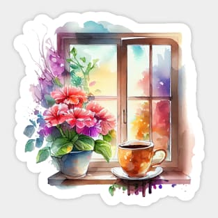 Morning Coffee at the Window Sticker